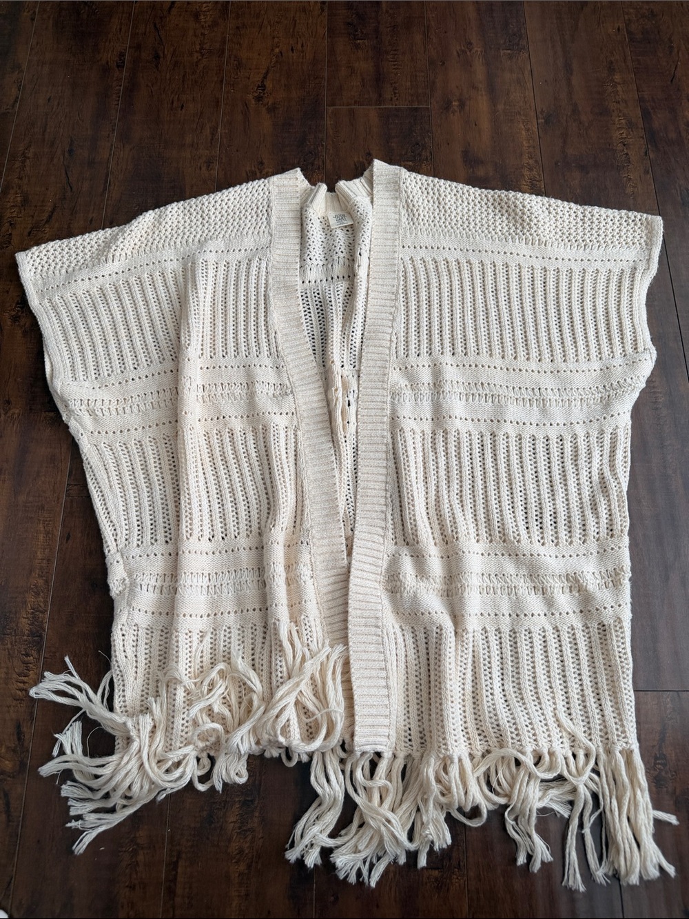 Matilda Jane (Good Hart) Cream Open-Knit Fringe Poncho Cardigan